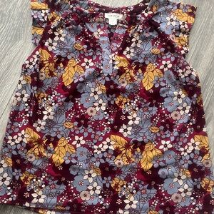 LOFT Burgundy and Blue Floral Blouse